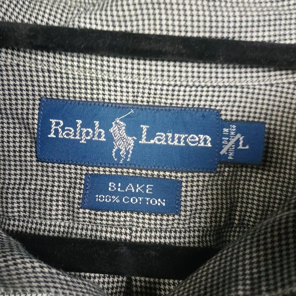 Polo Ralph Lauren Blake Houndstooth Casual Button Down Shirt Vintage Large Prep